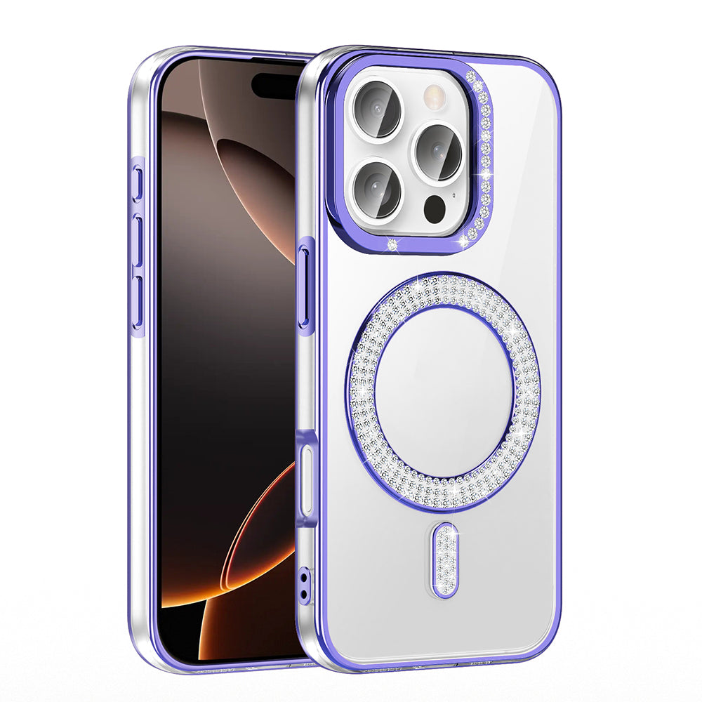 Apple iPhone 16 Pro Case Diamond Stone Design M-Safe Charging Feature Zore Caretta Silicone Cover Blue 