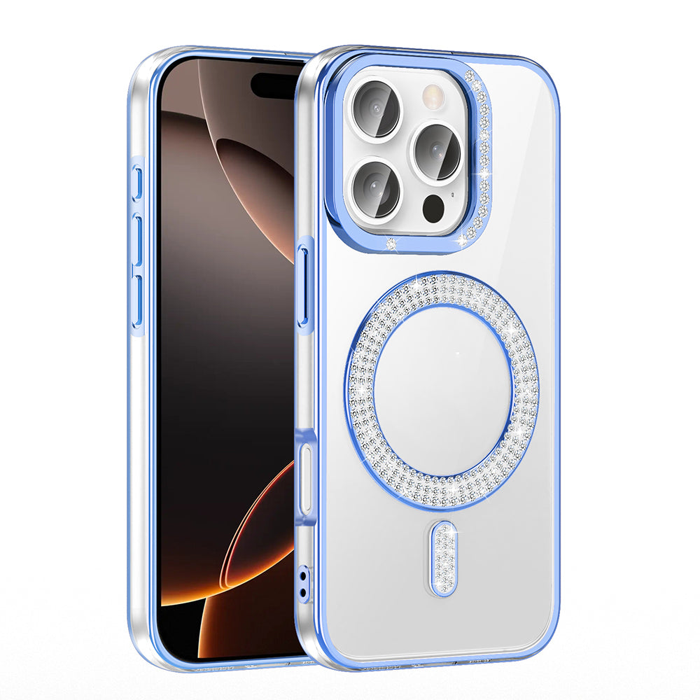 Apple iPhone 16 Pro Case Diamond Stone Design M-Safe Charging Feature Zore Caretta Silicone Cover Silver 