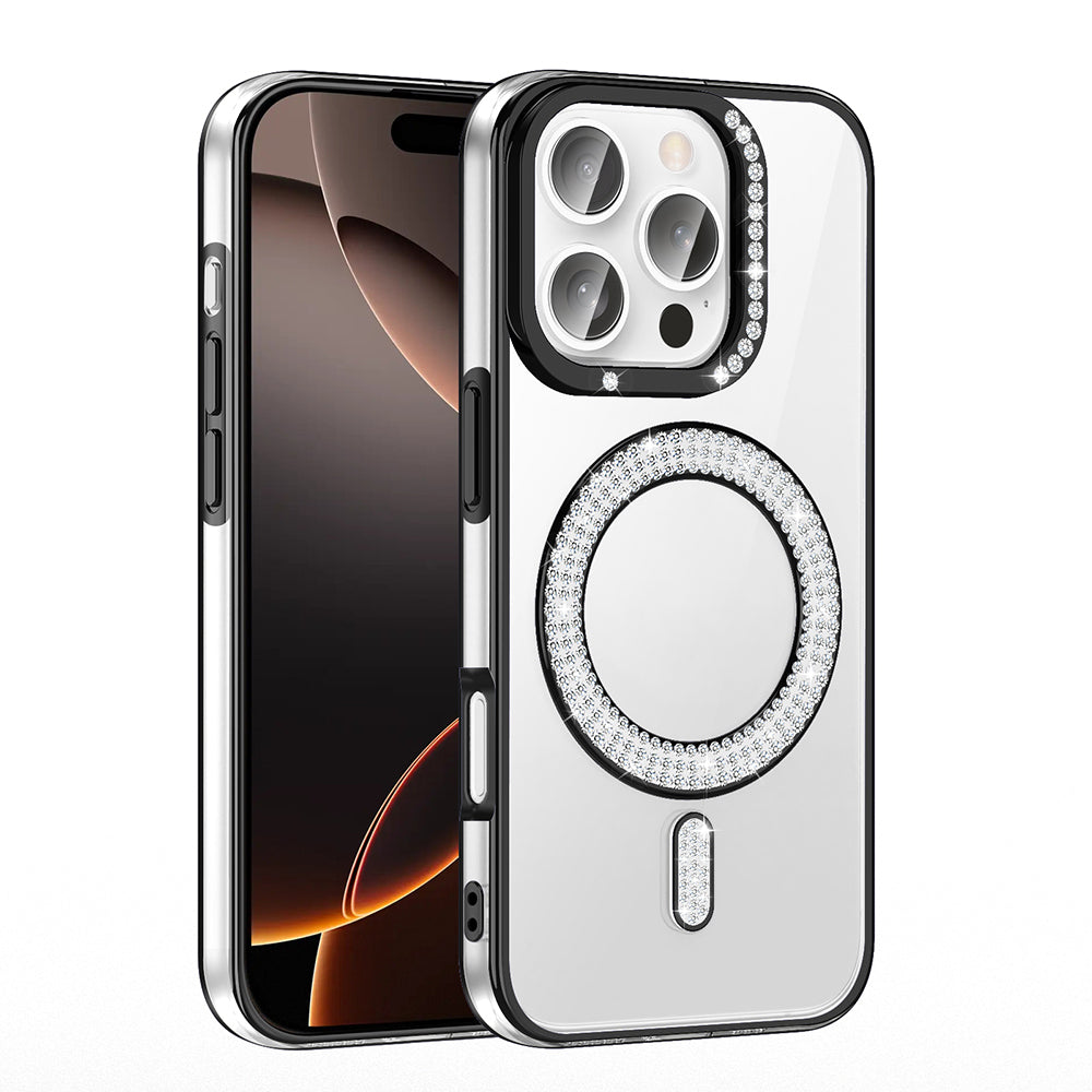 Apple iPhone 16 Pro Case Diamond Stone Design M-Safe Charging Feature Zore Caretta Silicone Cover Rose Gold 