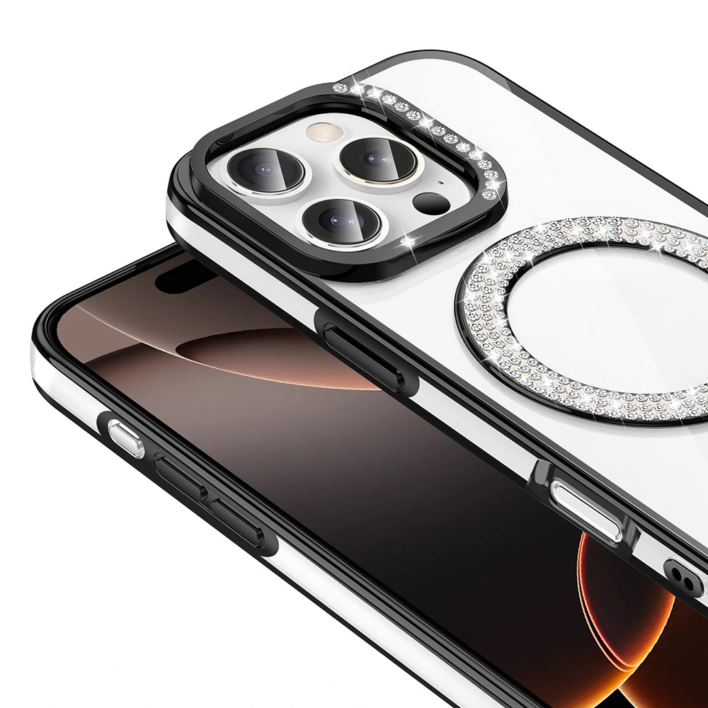 Apple iPhone 16 Pro Case Diamond Stone Design M-Safe Charging Feature Zore Caretta Silicone Cover Rose Gold 