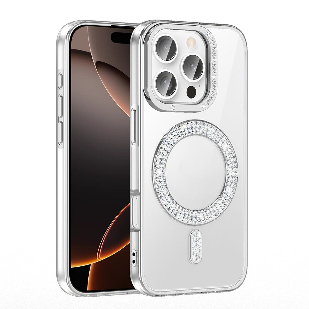 Apple iPhone 16 Pro Case Diamond Stone Design M-Safe Charging Feature Zore Caretta Silicone Cover Rose Gold 