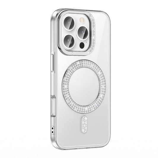 Apple iPhone 16 Pro Case Diamond Stone Design M-Safe Charging Feature Zore Caretta Silicone Cover Silver 