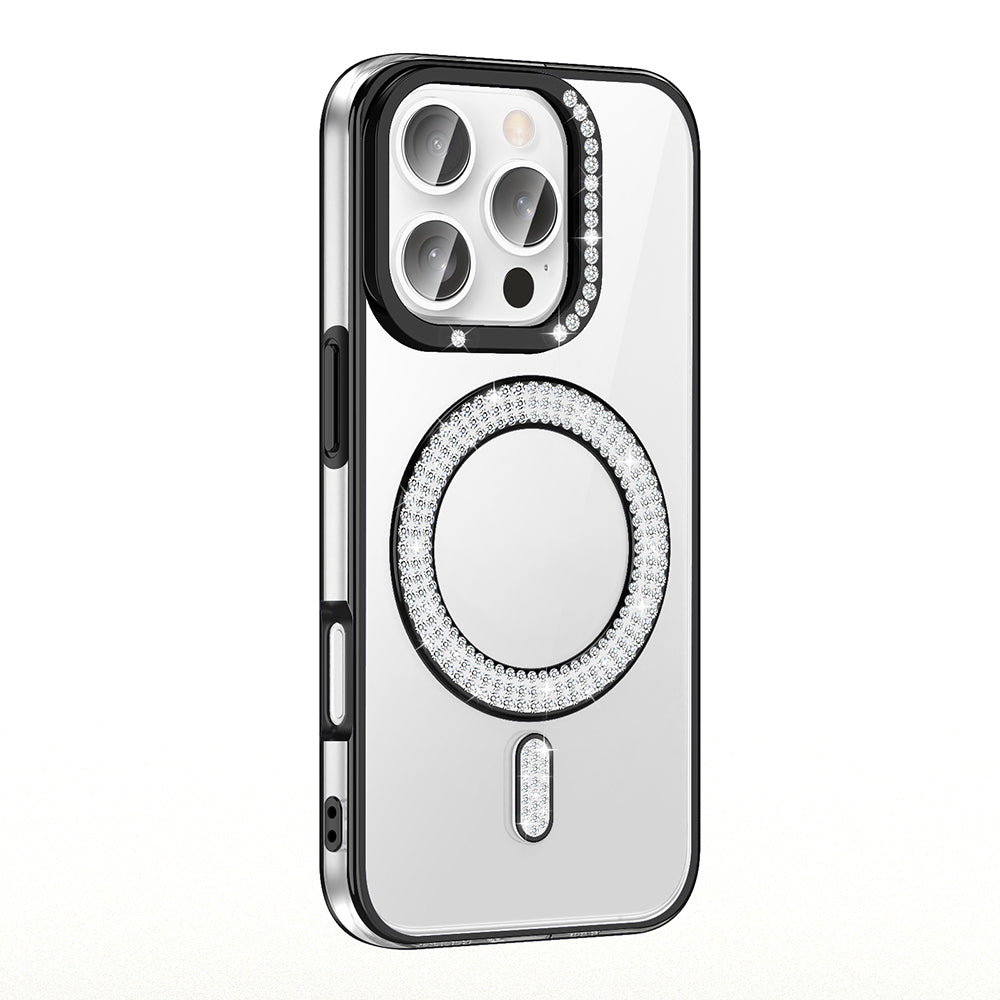 Apple iPhone 16 Pro Case Diamond Stone Design Zore Caretta Silicone Cover with M-Safe Charging Feature Black 