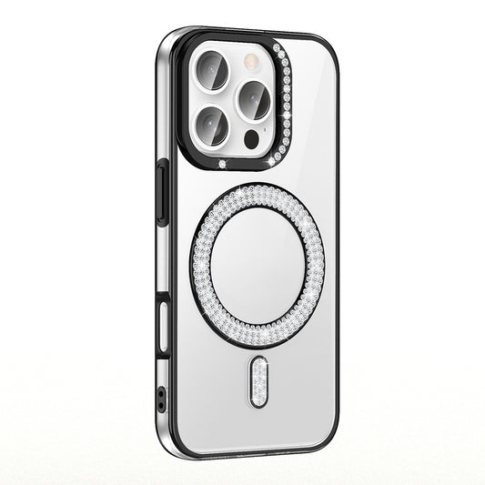 Apple iPhone 16 Pro Case Diamond Stone Design Zore Caretta Silicone Cover with M-Safe Charging Feature Black 