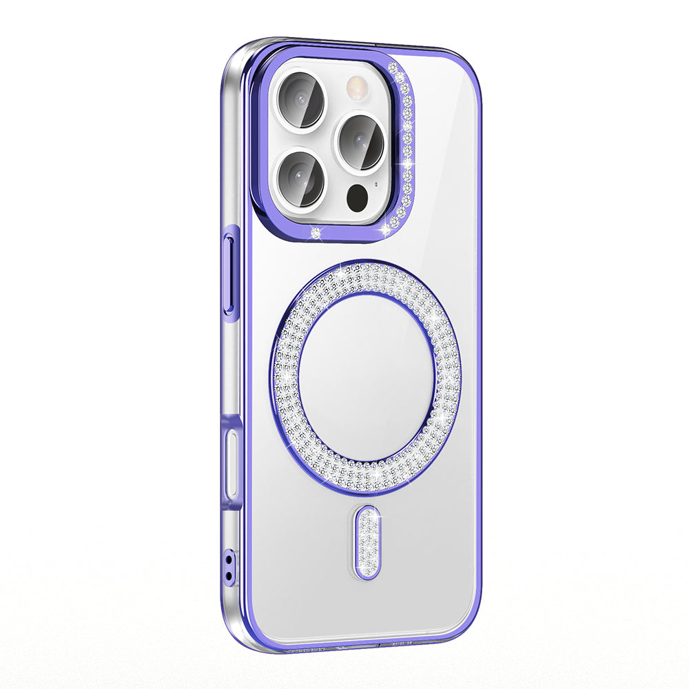 Apple iPhone 16 Pro Case Diamond Stone Design M-Safe Charging Feature Zore Caretta Silicone Cover Purple 