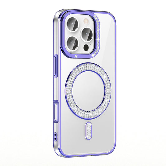 Apple iPhone 16 Pro Case Diamond Stone Design M-Safe Charging Feature Zore Caretta Silicone Cover Purple 