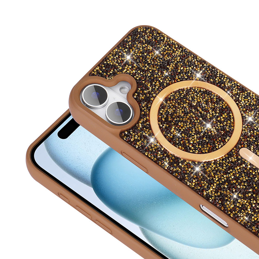 Apple iPhone 16 Pro Case Diamond Design M-safe Charging Feature Zore Mosaic Silicone Cover Desert Titanium