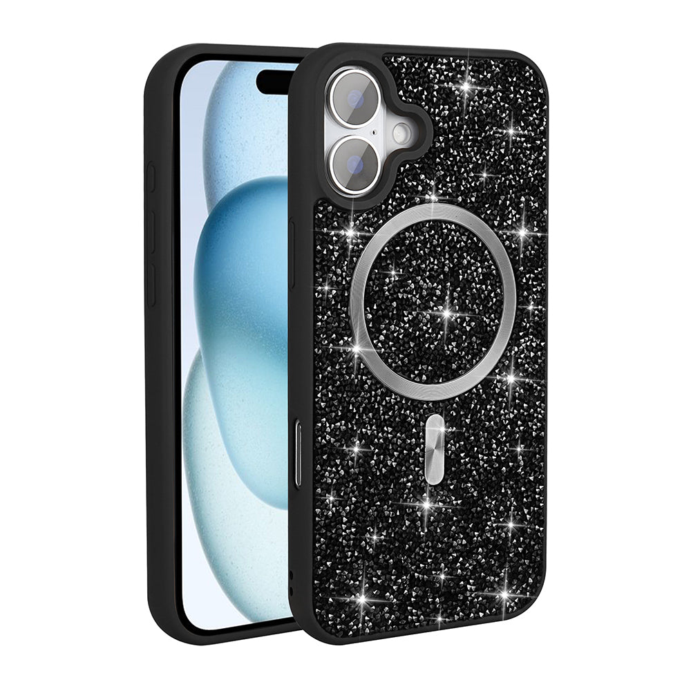 Apple iPhone 16 Pro Case Diamond Design M-Safe Charging Feature Zore Mosaic Silicone Cover Black