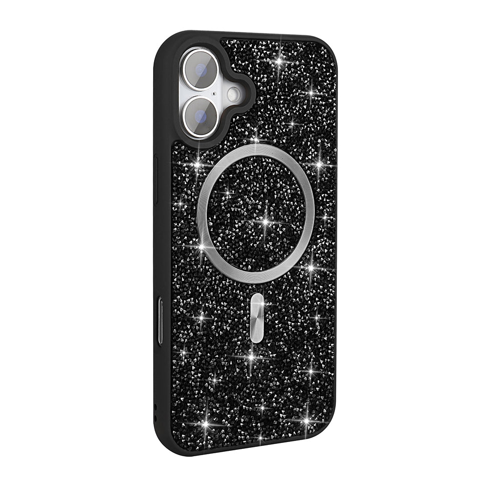 Apple iPhone 16 Pro Case Diamond Design M-safe Charging Feature Zore Mosaic Silicone Cover Titanium-Gray