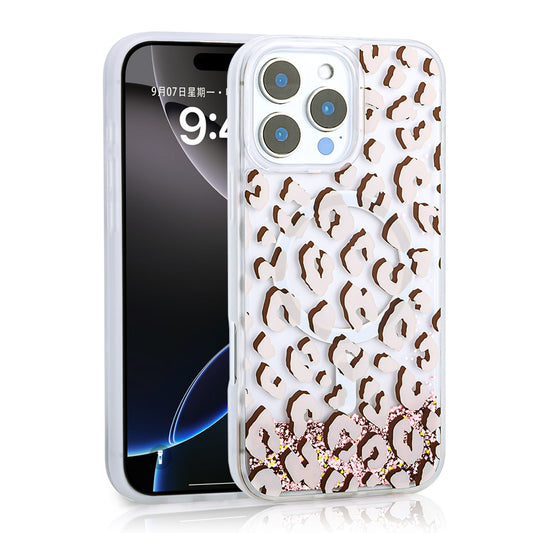 Apple iPhone 16 Pro Case Liquid Glitter Printed Transparent Back Surface Zore Mossa Silicone Cover Pink 