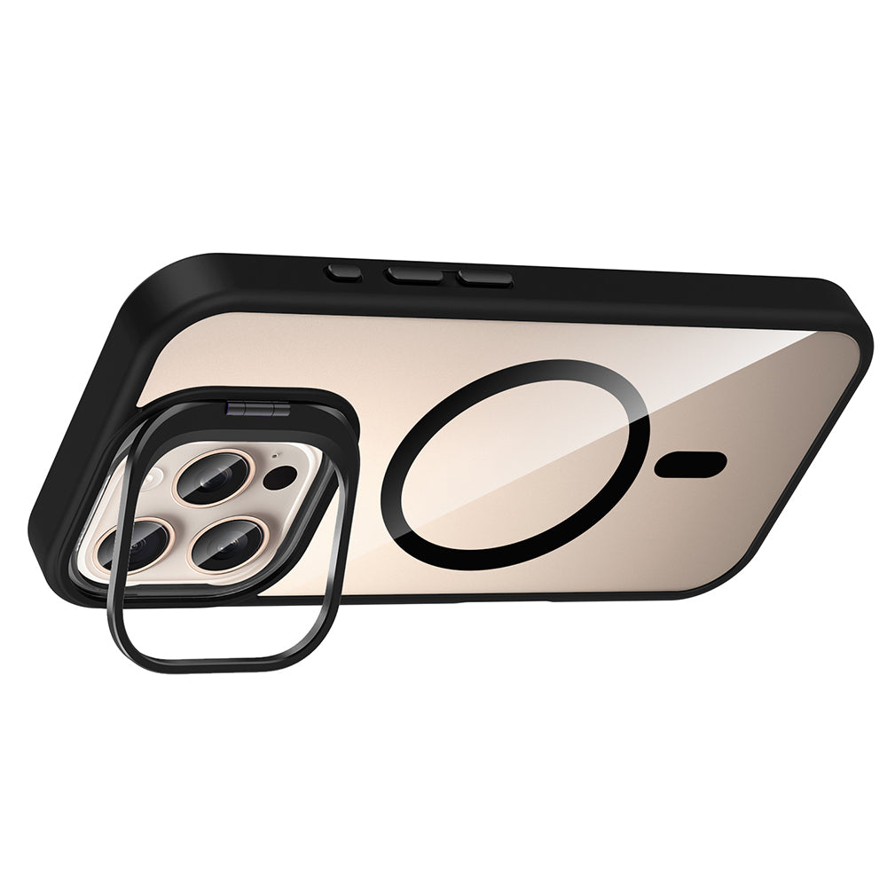 Apple iPhone 16 Pro Case with Stand and Camera Lens Gift, M-Safe Charging Feature, Zore Etro Cover Gray 