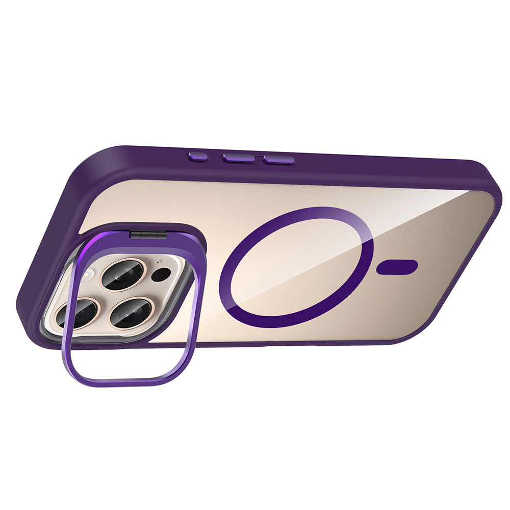 Apple iPhone 16 Pro Case with Stand and Camera Lens Gift, M-Safe Charging Feature, Zore Etro Cover Gray 