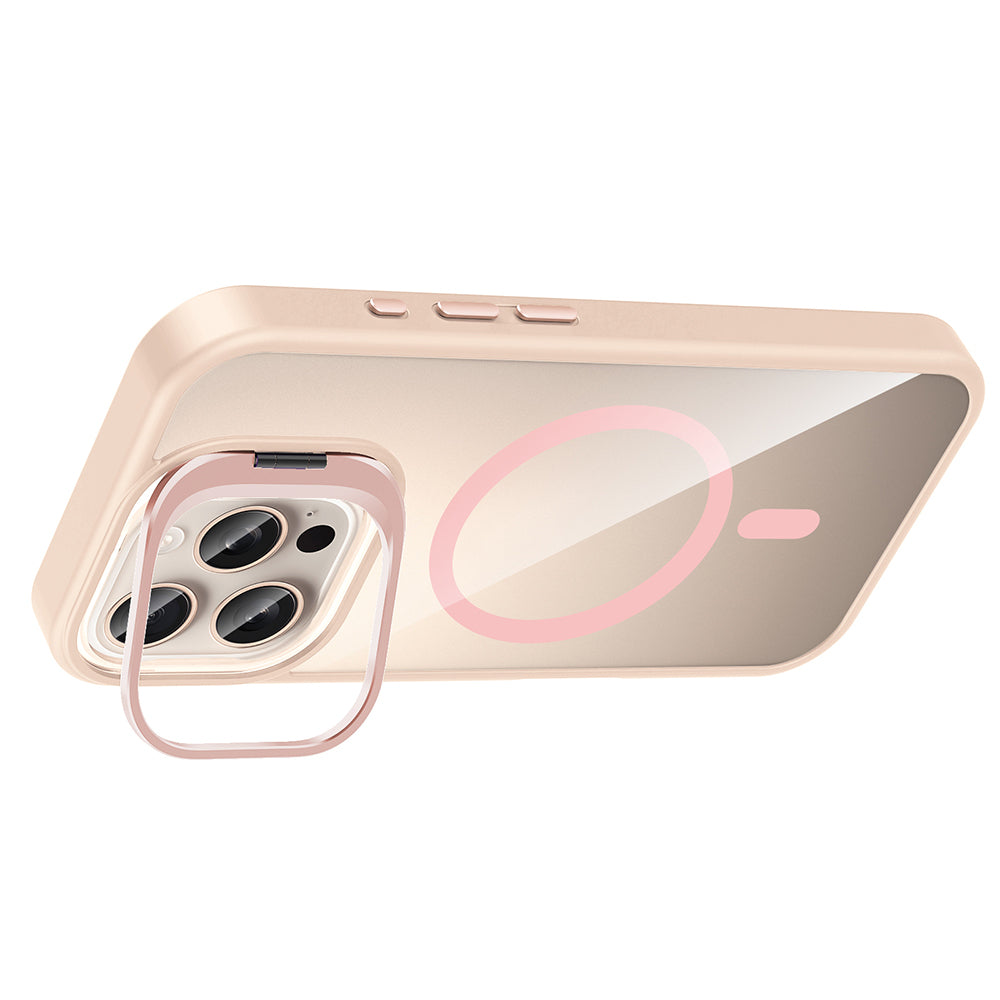 Apple iPhone 16 Pro Case with Stand and Camera Lens Gift, M-Safe Charging Feature, Zore Etro Cover Pink 