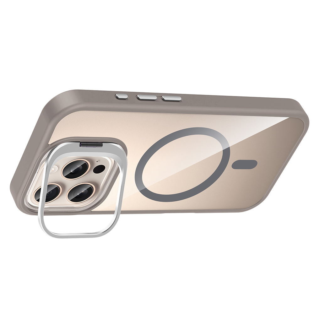 Apple iPhone 16 Pro Case with Stand and Camera Lens Gift, M-Safe Charging Feature, Zore Etro Cover Desert Titanium 