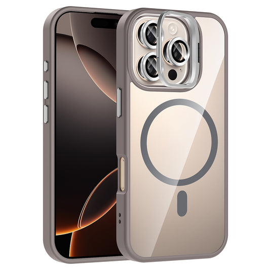 Apple iPhone 16 Pro Case with Stand and Camera Lens Gift, M-Safe Charging Feature, Zore Etro Cover Gray 