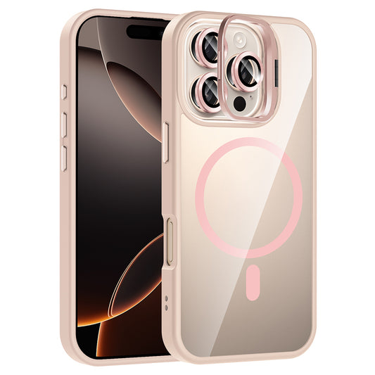 Apple iPhone 16 Pro Case with Stand and Camera Lens Gift, M-Safe Charging Feature, Zore Etro Cover Pink 