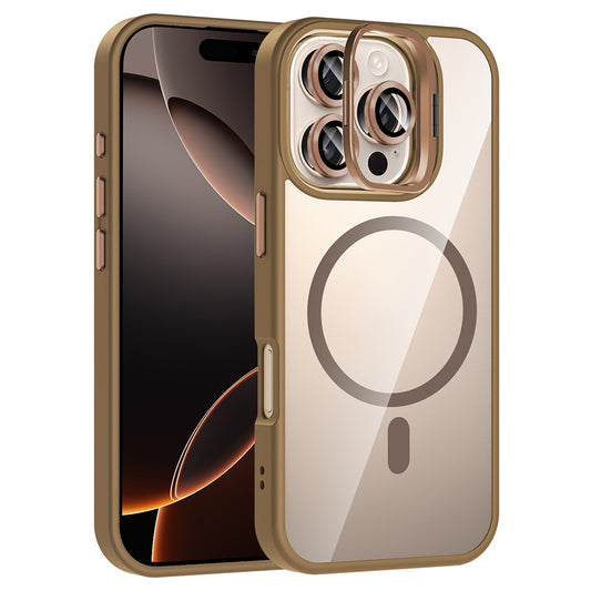 Apple iPhone 16 Pro Case with Stand and Camera Lens Gift, M-Safe Charging Feature, Zore Etro Cover Desert Titanium 