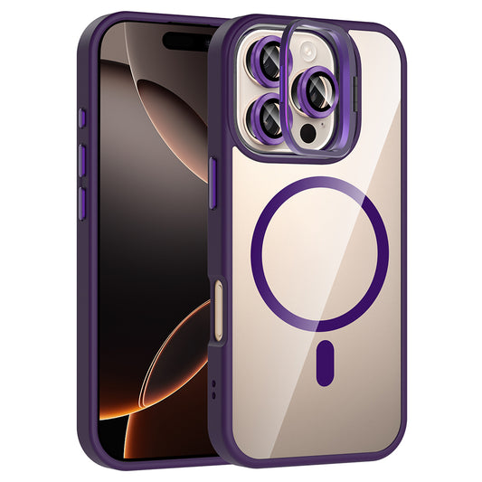 Apple iPhone 16 Pro Case with Stand and Camera Lens Gift, M-Safe Charging Feature, Zore Etro Cover, Deep Purple 