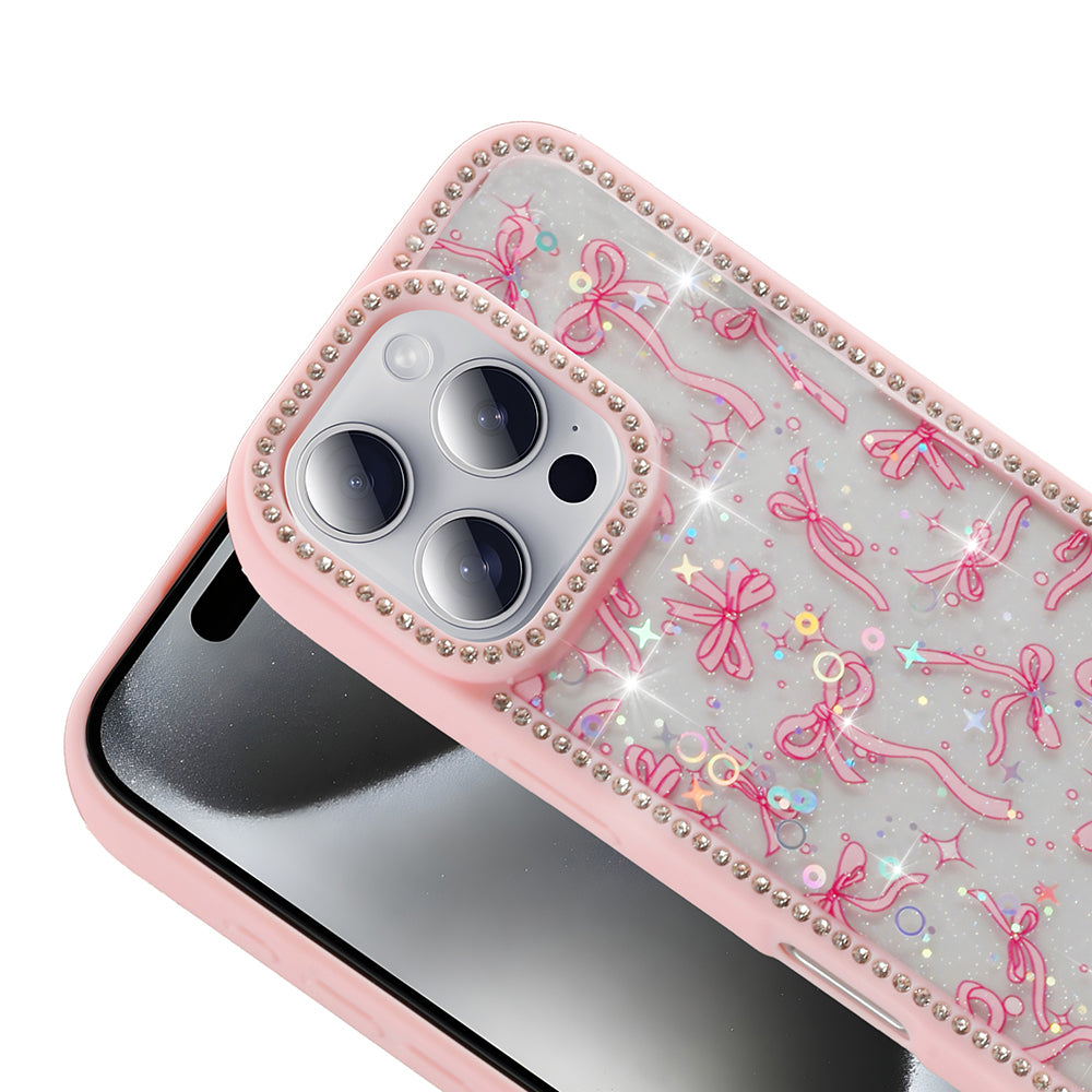 Apple iPhone 16 Pro Case Stone and Glitter Design Zore Azra Cover Pink