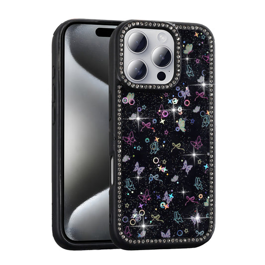 Apple iPhone 16 Pro Case Stone and Glitter Design Zore Azra Cover Black 