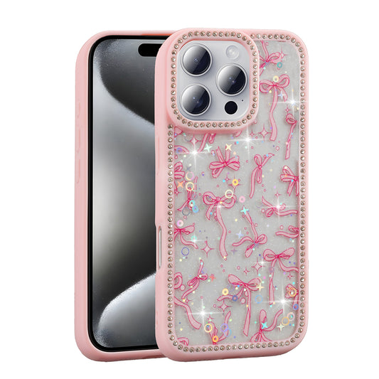 Apple iPhone 16 Pro Case Stone and Glitter Design Zore Azra Cover Pink