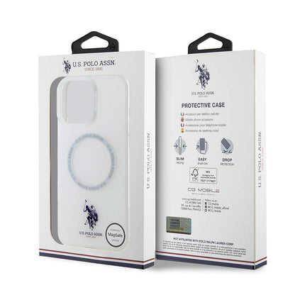 Apple iPhone 16 Pro Kılıf U.S. Polo Assn. Orjinal Lisanslı M-safe Şarj Özellikli IML Double Horse Logolu Ring Kapak Beyaz