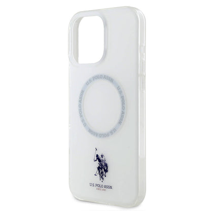 Apple iPhone 16 Pro Kılıf U.S. Polo Assn. Orjinal Lisanslı M-safe Şarj Özellikli IML Double Horse Logolu Ring Kapak Beyaz