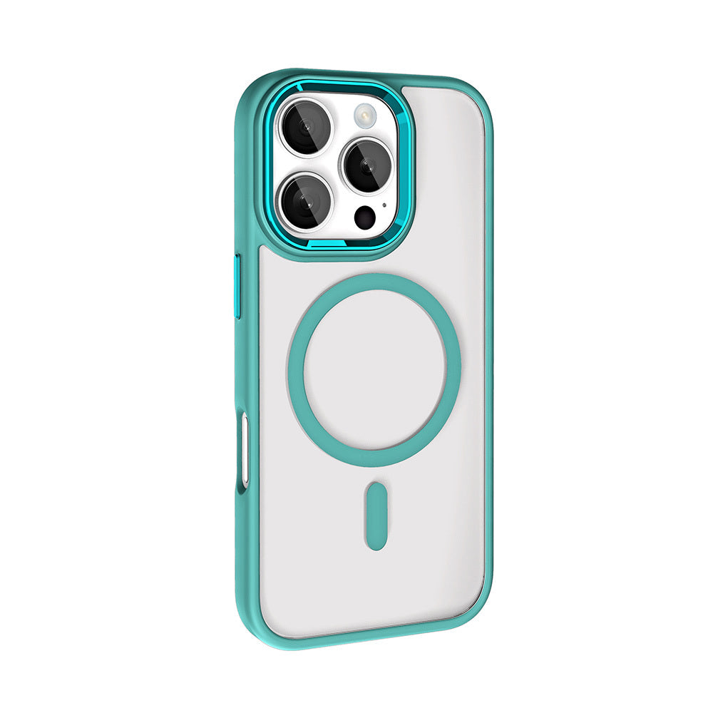 Apple iPhone 16 Pro Case Wireless Charging Zore Chrome M-safe Silicone Cover Green