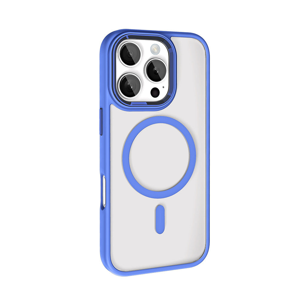 Apple iPhone 16 Pro Case Wireless Charging Zore Chrome M-safe Silicone Cover Blue