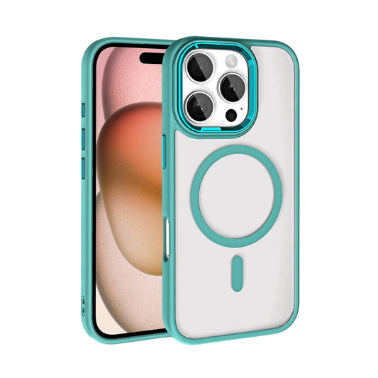 Apple iPhone 16 Pro Case Wireless Charging Zore Chrome M-safe Silicone Cover Green