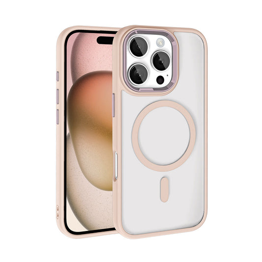 Apple iPhone 16 Pro Case Wireless Charging Zore Chrome M-safe Silicone Cover Rose Gold