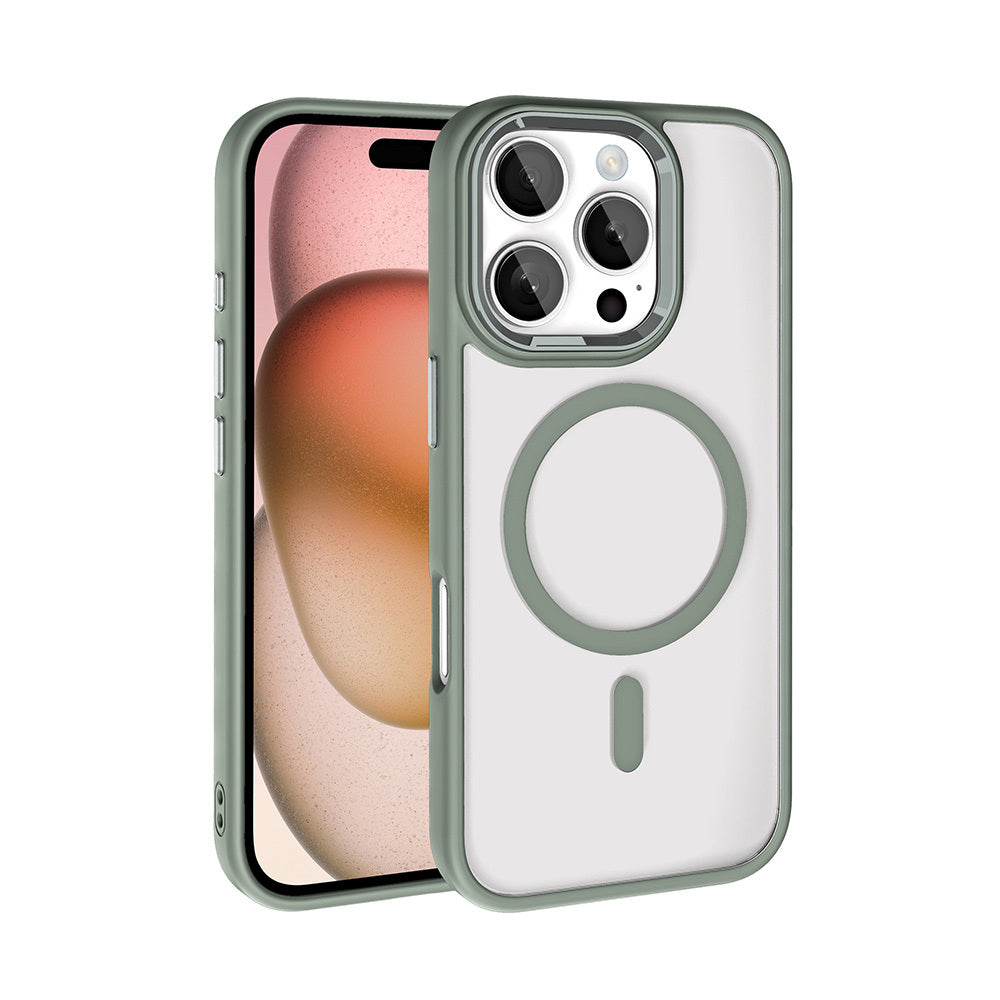 Apple iPhone 16 Pro Case Wireless Charging Zore Chrome M-safe Silicone Cover Titanium-Gray