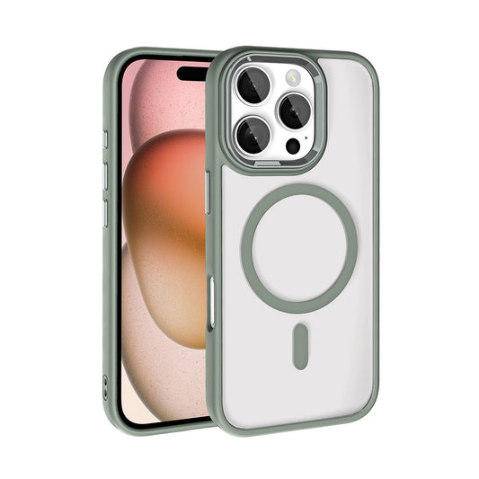 Apple iPhone 16 Pro Case Wireless Charging Zore Chrome M-safe Silicone Cover Titanium-Gray