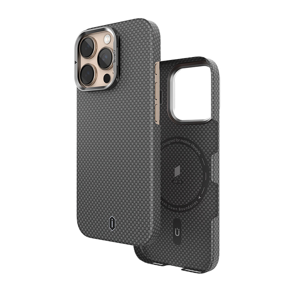 Apple iPhone 16 Pro Case Wiwu DCC-208 M-safe Charging Feature Camera Stand Aramid Fiber Design Kevlar Cover Gold 