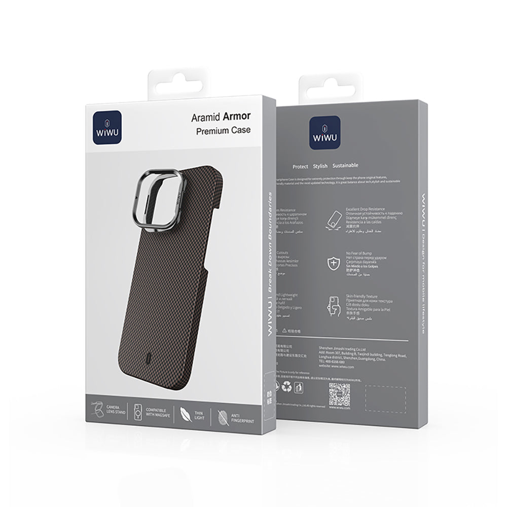 Apple iPhone 16 Pro Case Wiwu DCC-208 M-safe Charging Feature Camera Stand Aramid Fiber Design Kevlar Cover Black 