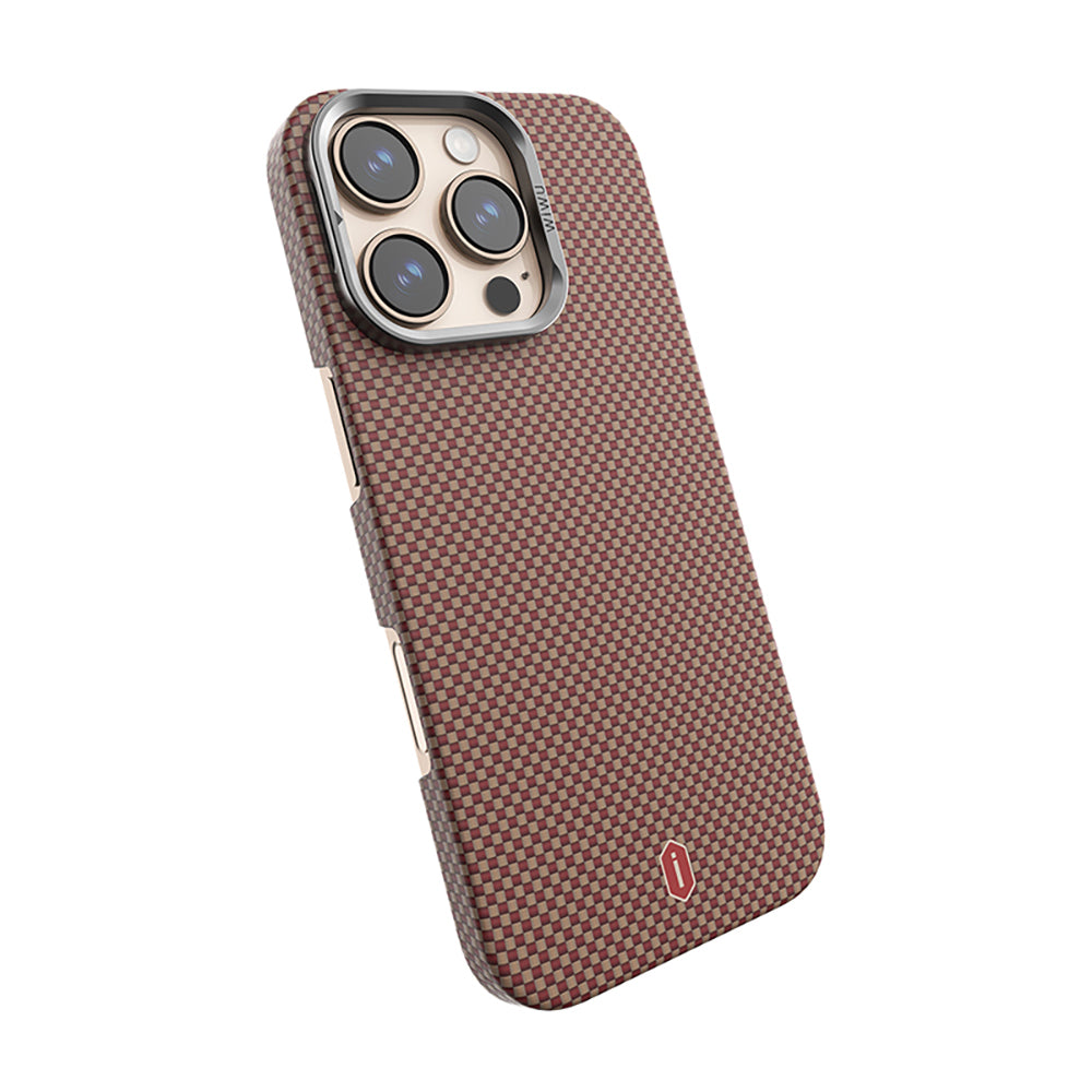 Apple iPhone 16 Pro Case Wiwu DCC-208 M-safe Charging Feature Camera Stand Aramid Fiber Design Kevlar Cover Gold 