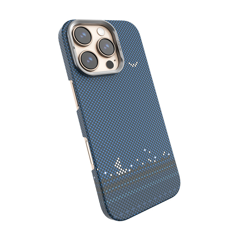 Apple iPhone 16 Pro Case Wiwu DCC-209 M-safe Charging Feature Camera Stand Aramid Fiber Design Kevlar Cover Blue 