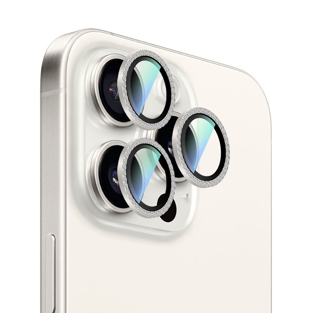 Apple iPhone 16 Pro Max CaseWorld Alloy Sparkling Diamond Serisi Taşlı Lens Koruyucu Gümüş