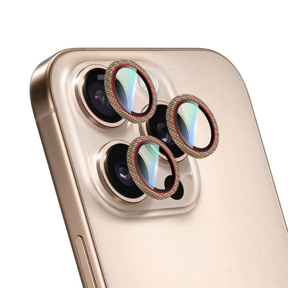 Apple iPhone 16 Pro Max CaseWorld Karbon Fiber Serisi Anti Reflective Ultra Clear Kamera Lens Koruyucu Gold-Kırmızı