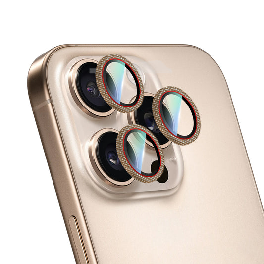 Apple iPhone 16 Pro Max CaseWorld Karbon Fiber Serisi Anti Reflective Ultra Clear Kamera Lens Koruyucu Gold-Kırmızı