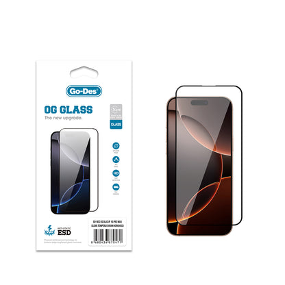 Apple iPhone 16 Pro Max Go Des OG Glass Antistatik Temperli Cam Ekran Koruyucu Şeffaf