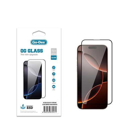 Apple iPhone 16 Pro Max Go Des OG Glass Antistatic Tempered Glass Screen Protector Transparent