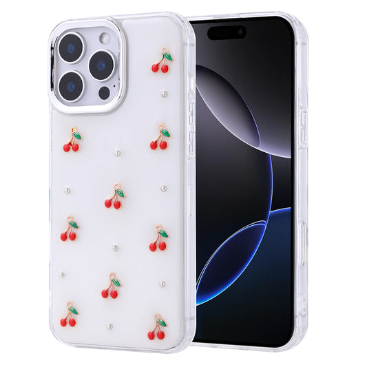 Apple iPhone 16 Pro Max Case Airbag Design Glitter Transparent Zore Polar Cover Cherry