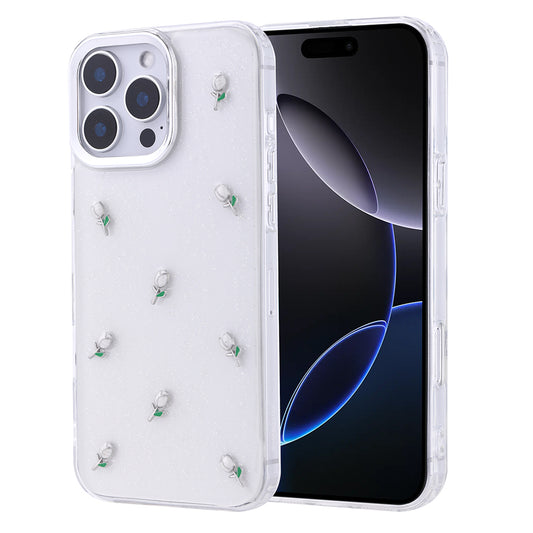 Apple iPhone 16 Pro Max Case Airbag Design Glitter Transparent Zore Polar Cover Tulip