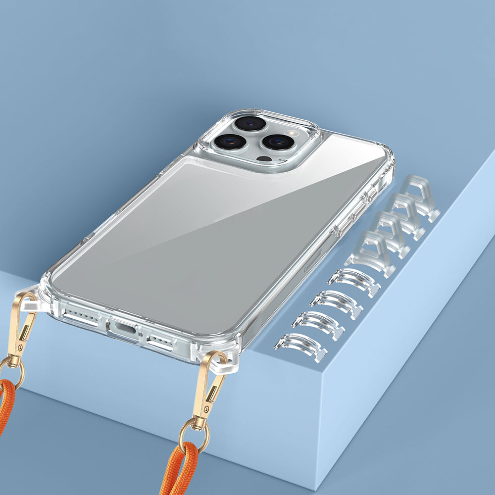 Apple iPhone 16 Pro Max Airbag Case with Attachable Strap Zore Snap Silicone Cover Transparent 