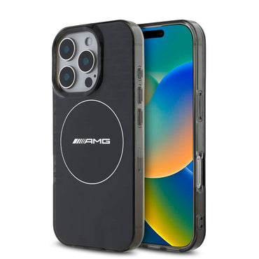 Apple iPhone 16 Pro Max Kılıf AMG Orjinal Lisanslı M-safe Şarj Özellikli IML Baskı Logolu Smoked Kapak Siyah