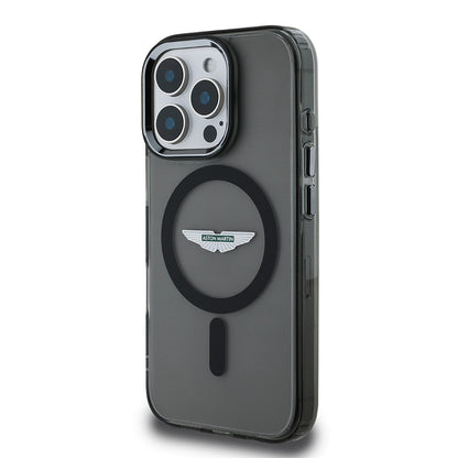 Apple iPhone 16 Pro Max Kılıf Aston Martin Orjinal Lisanslı M-safe Şarj Özellikli IML Baskı Logolu Buzlu Kapak Siyah