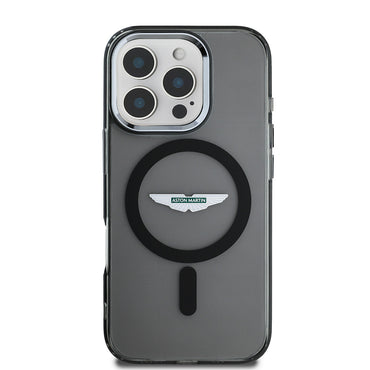 Apple iPhone 16 Pro Max Kılıf Aston Martin Orjinal Lisanslı M-safe Şarj Özellikli IML Baskı Logolu Buzlu Kapak Siyah