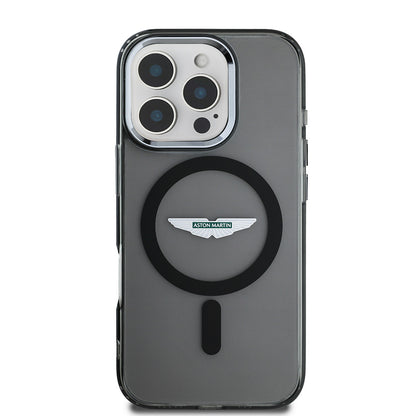 Apple iPhone 16 Pro Max Kılıf Aston Martin Orjinal Lisanslı M-safe Şarj Özellikli IML Baskı Logolu Buzlu Kapak Siyah