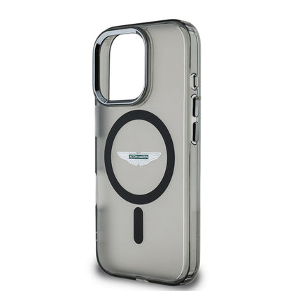 Apple iPhone 16 Pro Max Kılıf Aston Martin Orjinal Lisanslı M-safe Şarj Özellikli IML Baskı Logolu Buzlu Kapak Siyah